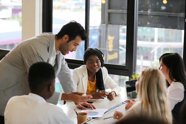 Diverse business team having a discussion